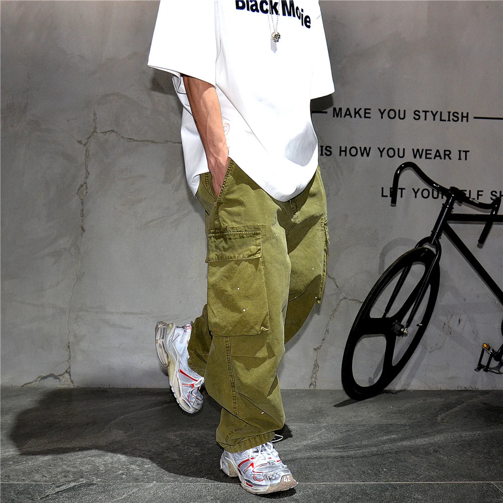 Paint Splash Multi Pockets Pants , - Streetwear Pants - Slick Street