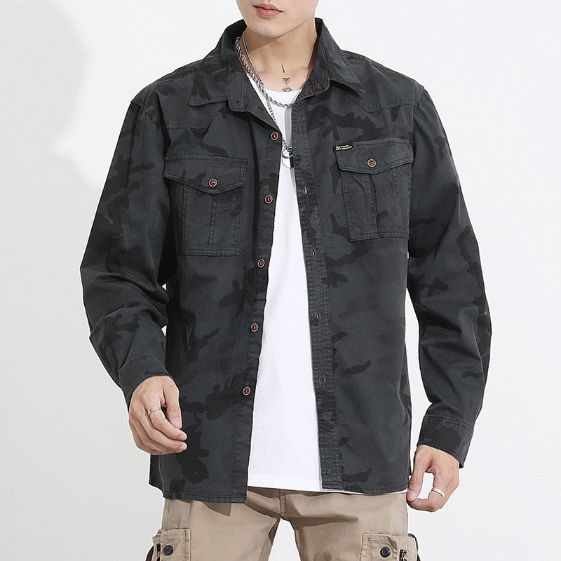 Military VSA Camouflage Shirt Dark Grey, M - Streetwear Shirt - Slick Street