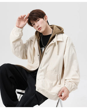 Corduroy Two Shade Elastic Waist And Sleeve Hoodie ,  - Streetwear Hoodie - Slick Street