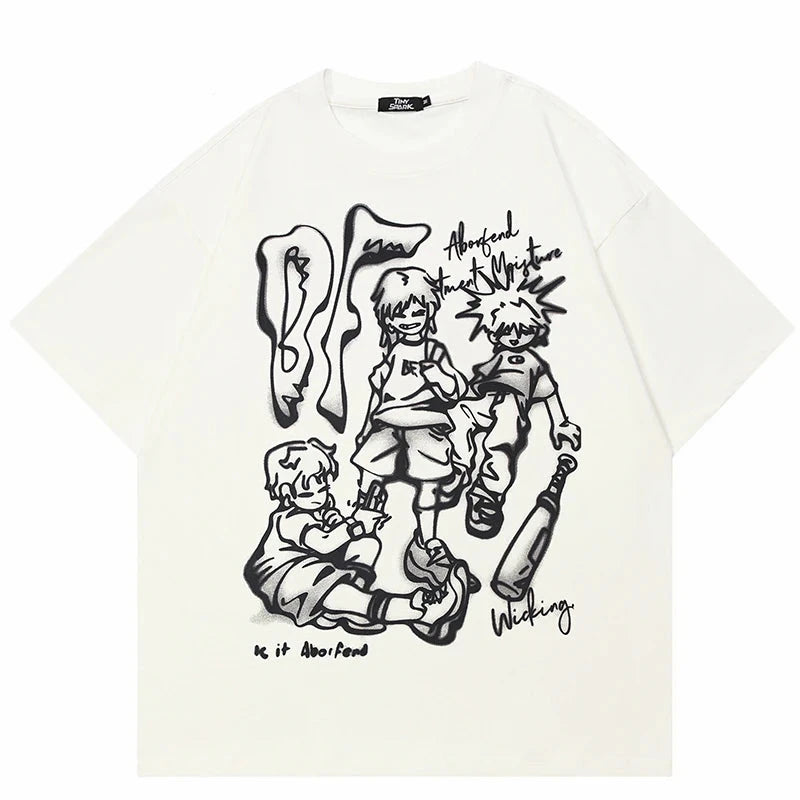 Y2K Anime Aesthetic Cartoon Pullover T-Shirt ,  - Streetwear T-Shirt - Slick Street