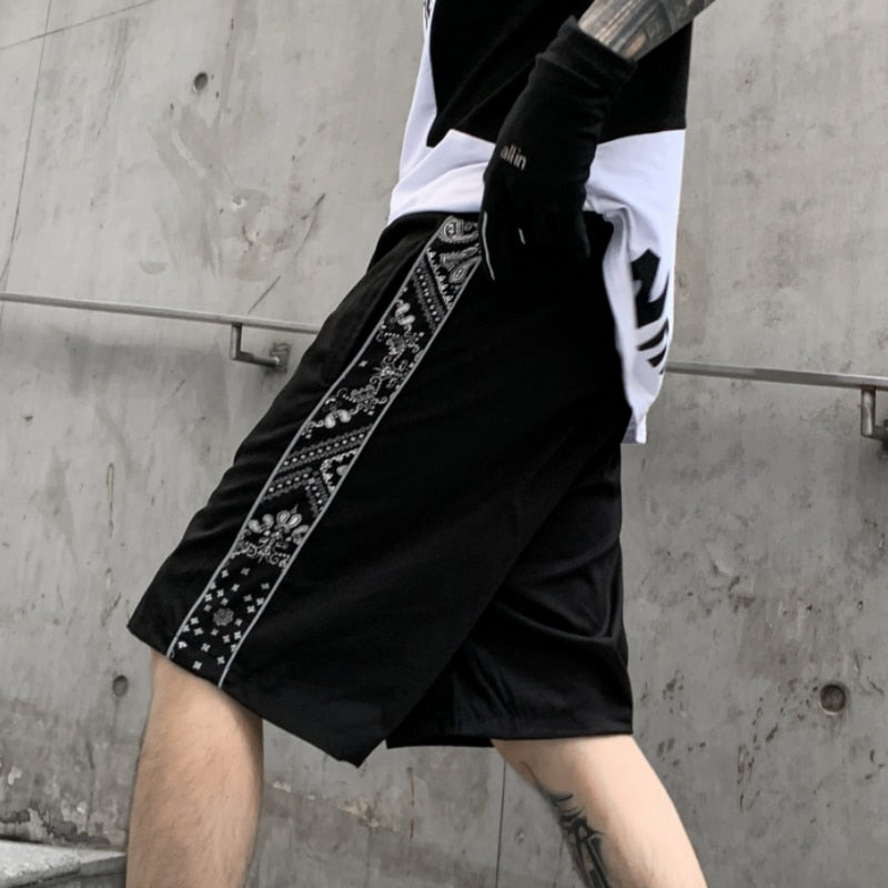 Black Paisley Bandana Pattern Shorts ,  - Streetwear Shorts - Slick Street