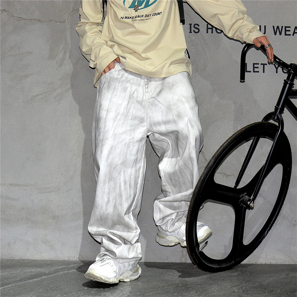 Distressed Dirty White Baggy Pants , - Streetwear Pants - Slick Street