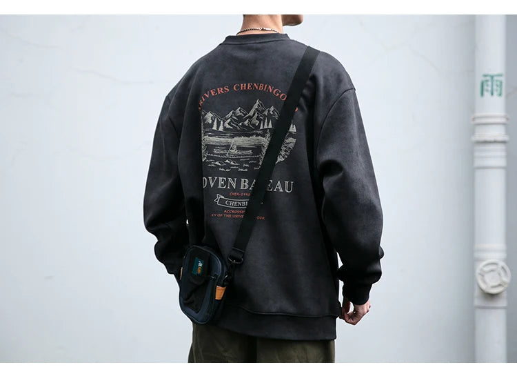 Gray Color Mountain Valley Design Sweater , - Streetwear Sweater - Slick Street