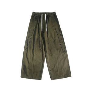 Green Color Full Length Baggy Pant Army Green, XXS - Streetwear Pants - Slick Street