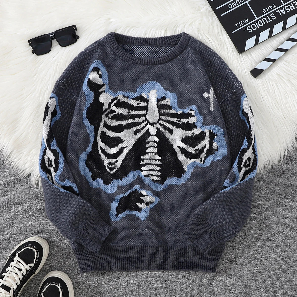 Pyro Skeleton Pullover Sweater Gray, S - Streetwear Sweater - Slick Street