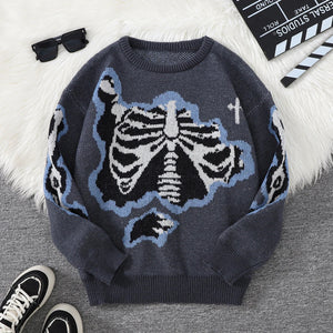Pyro Skeleton Pullover Sweater Gray, S - Streetwear Sweater - Slick Street