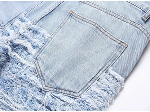Light Blue Fringe Destroyed Jeans , - Streetwear Jeans - Slick Street