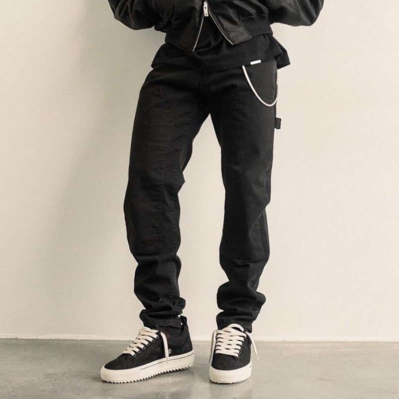Solid Color Multi Pockets Denim Pants 30, Black - Streetwear Pants - Slick Street