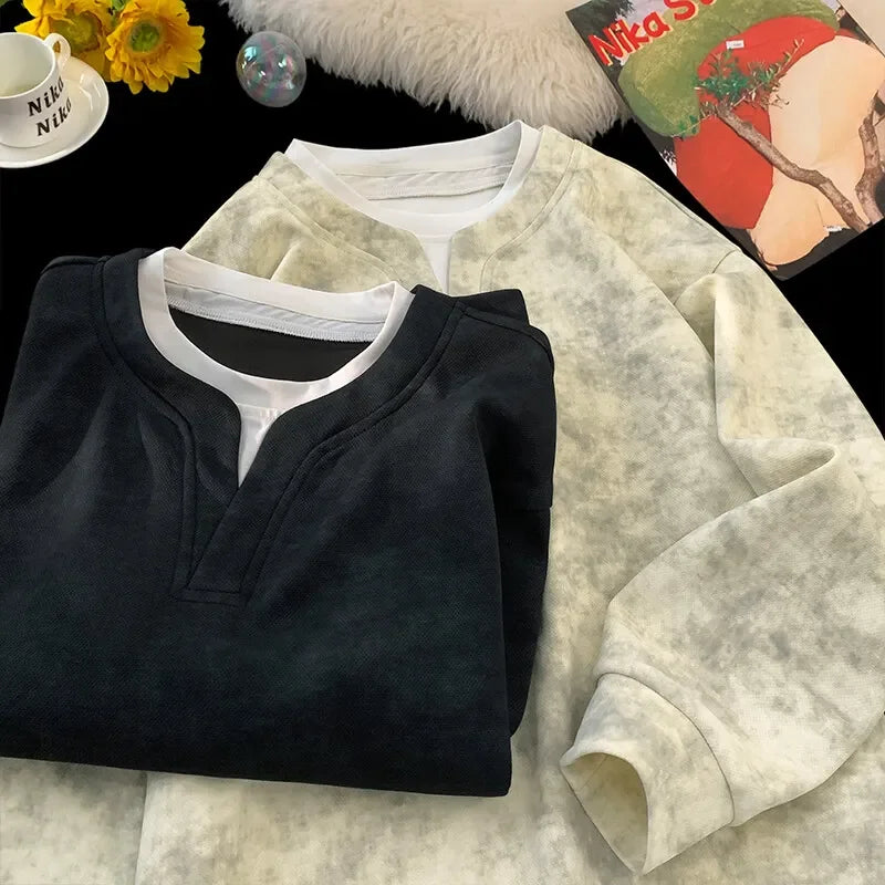 Fake Two Piece Tie-Dye Sweatshirt , - Streetwear Sweatshirts - Slick Street