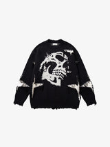 Skull Star Knitted Sweatshirt black, XS - Streetwear Sweatshirts - Slick Street