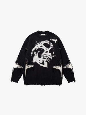 Skull Star Knitted Sweatshirt black, XS - Streetwear Sweatshirts - Slick Street
