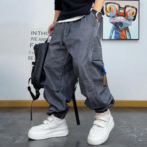 Plain Color Elastic Ankle Length Pants Gray, XXS - Streetwear Pants - Slick Street