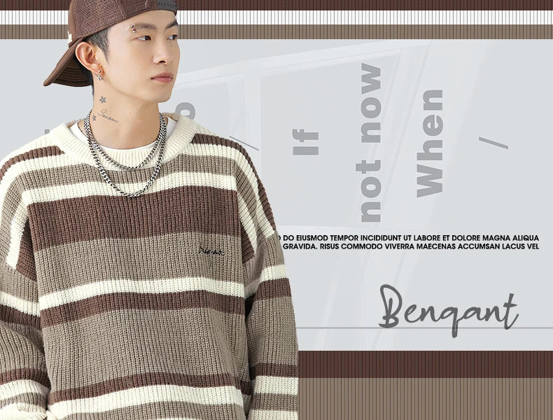 Stripe Embroidery Crochet Sweater ,  - Streetwear Sweater - Slick Street