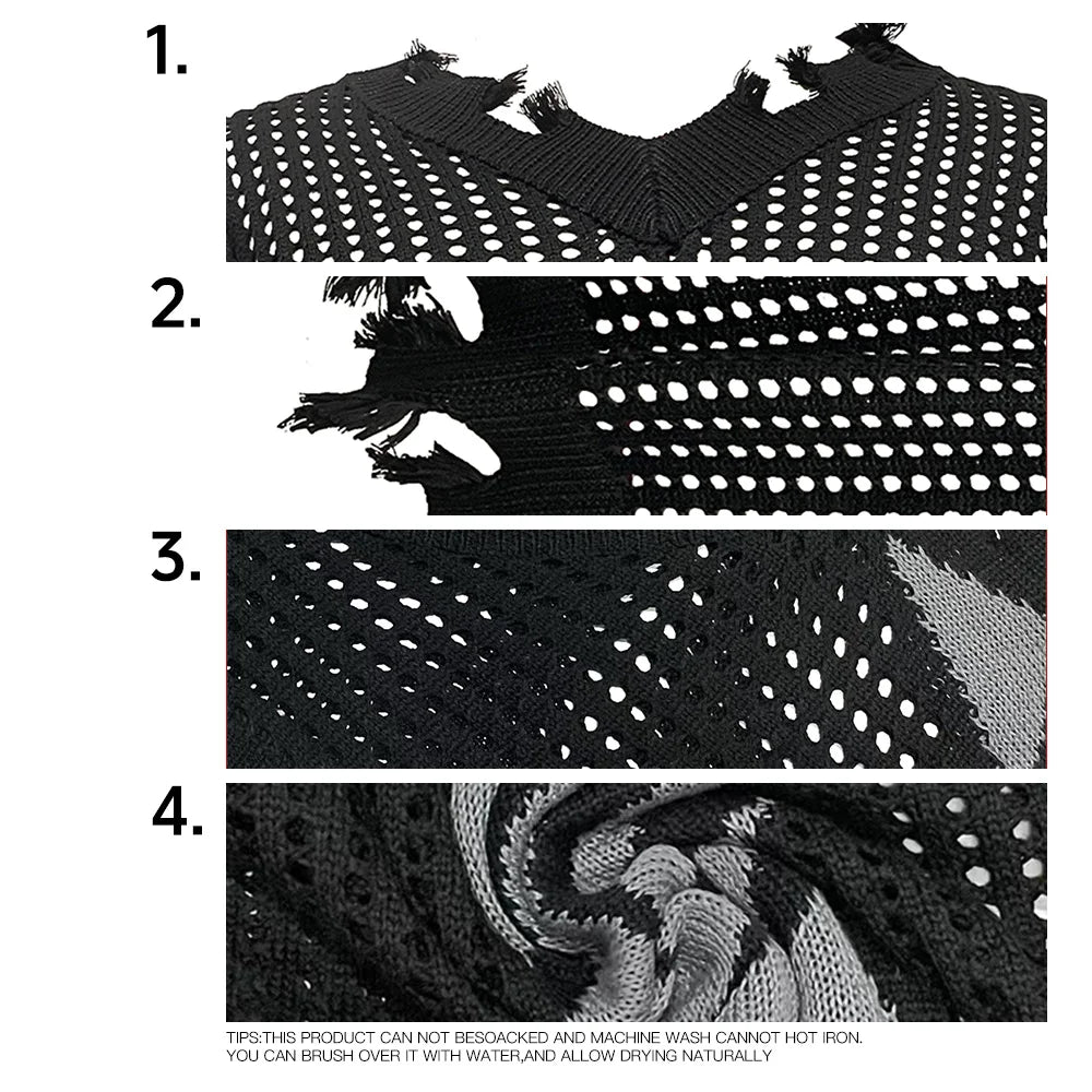 Solid Star Knitted Ripped Vest , - Streetwear Vest - Slick Street