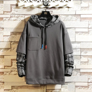 Fake Double Shirt Checkered Hoodie Dark Grey, XXS - Streetwear Hoodie - Slick Street