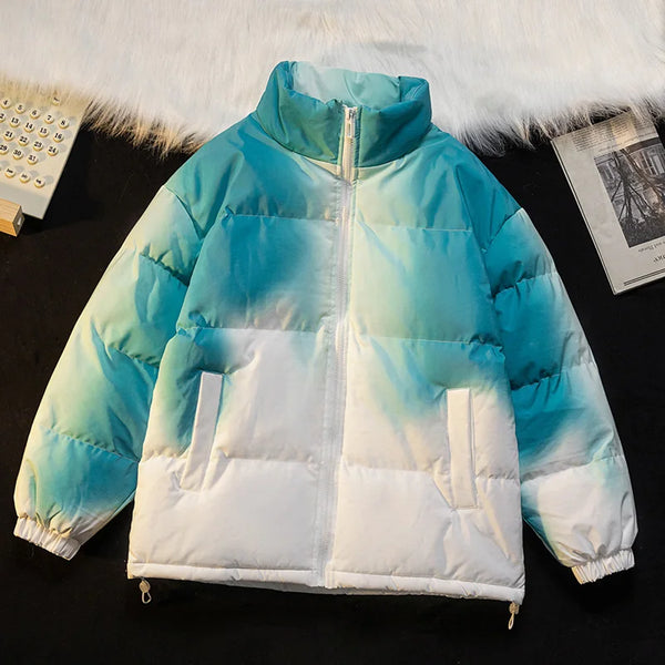 Tie-Die Horizontal Padded Jacket Green, XXS - Streetwear Jacket - Slick Street