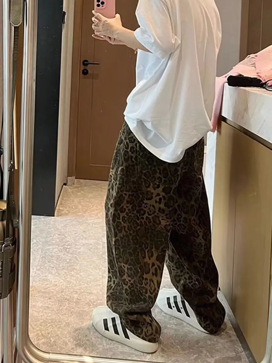 Leopard Pattern Wide Leg Style Pants ,  - Streetwear Pants - Slick Street