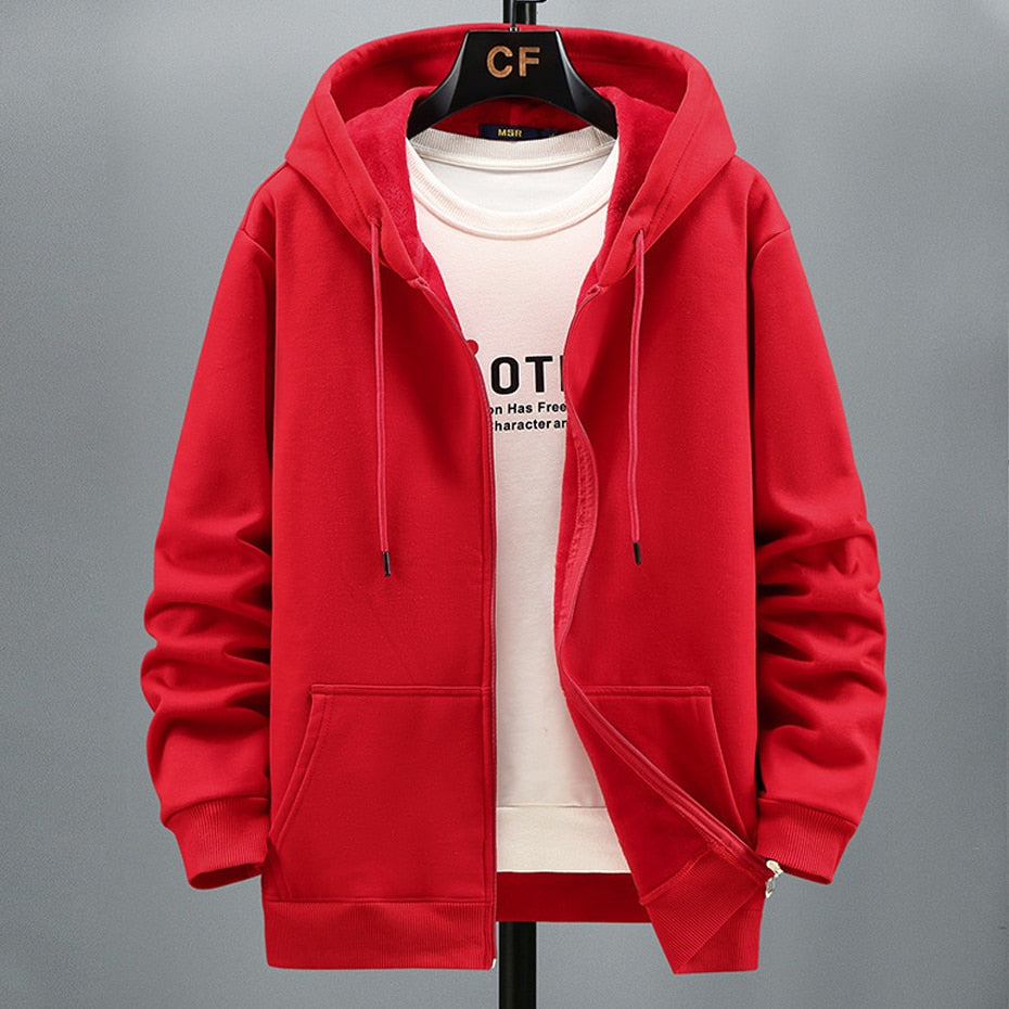 Plain Color Fleece Zipper Hoodie red, XL - Streetwear Hoodie - Slick Street