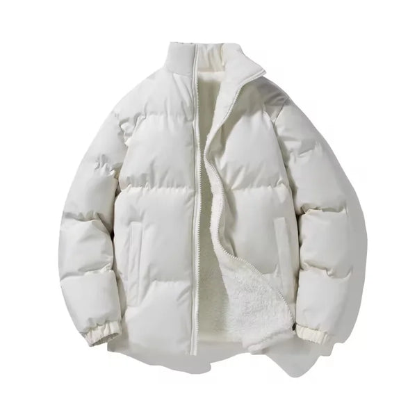 Self Color Zipper Padded Jacket White, XS - Streetwear Jacket - Slick Street