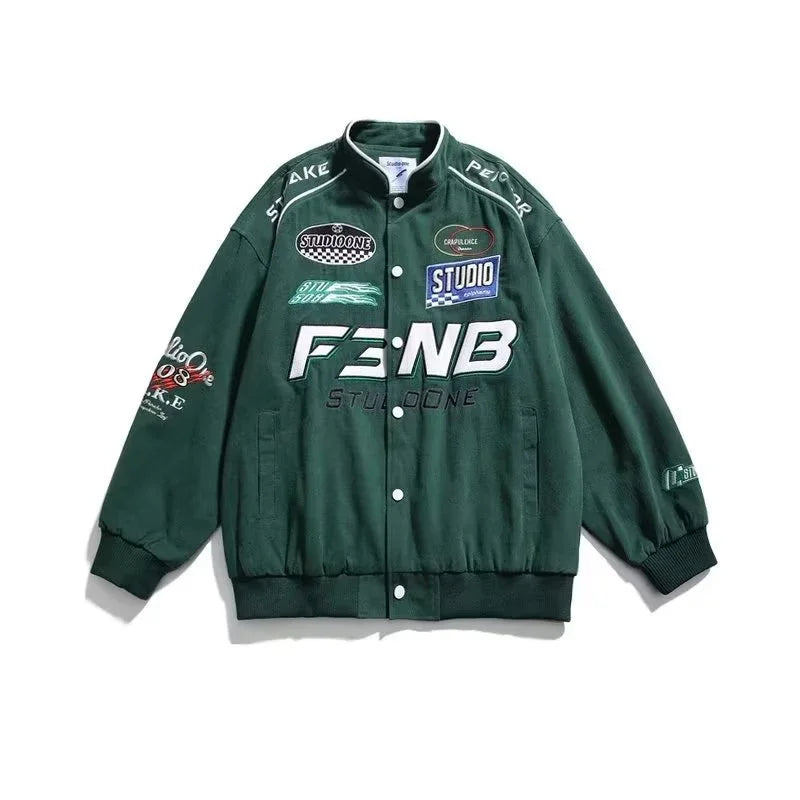 F3.NB Street Racing Bomber Jacket Green, XS - Streetwear Jacket - Slick Street
