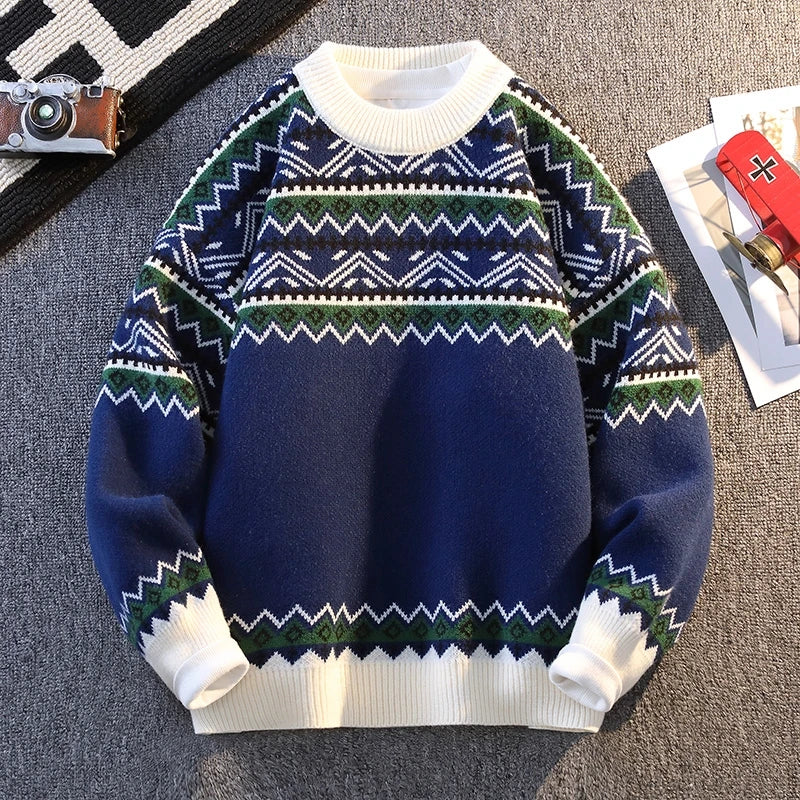 Native Art Knitwear O-Neck Sweater Navy Blue, XS - Streetwear Sweater - Slick Street