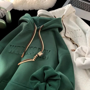 Drawstring Wednesday Embossed Letters Hoodie ,  - Streetwear Hoodie - Slick Street