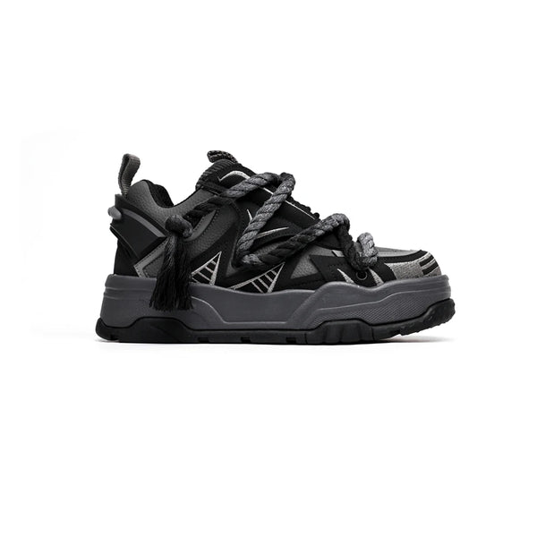 Achromatic Color Rope Lace Shoes Black, 39 - Streetwear Footwear - Slick Street