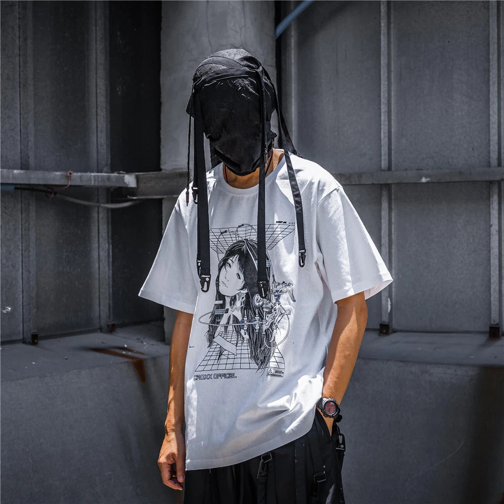 Streetwear Robotic Anime Girl Loose T-Shirt ,  - Streetwear T-Shirt - Slick Street