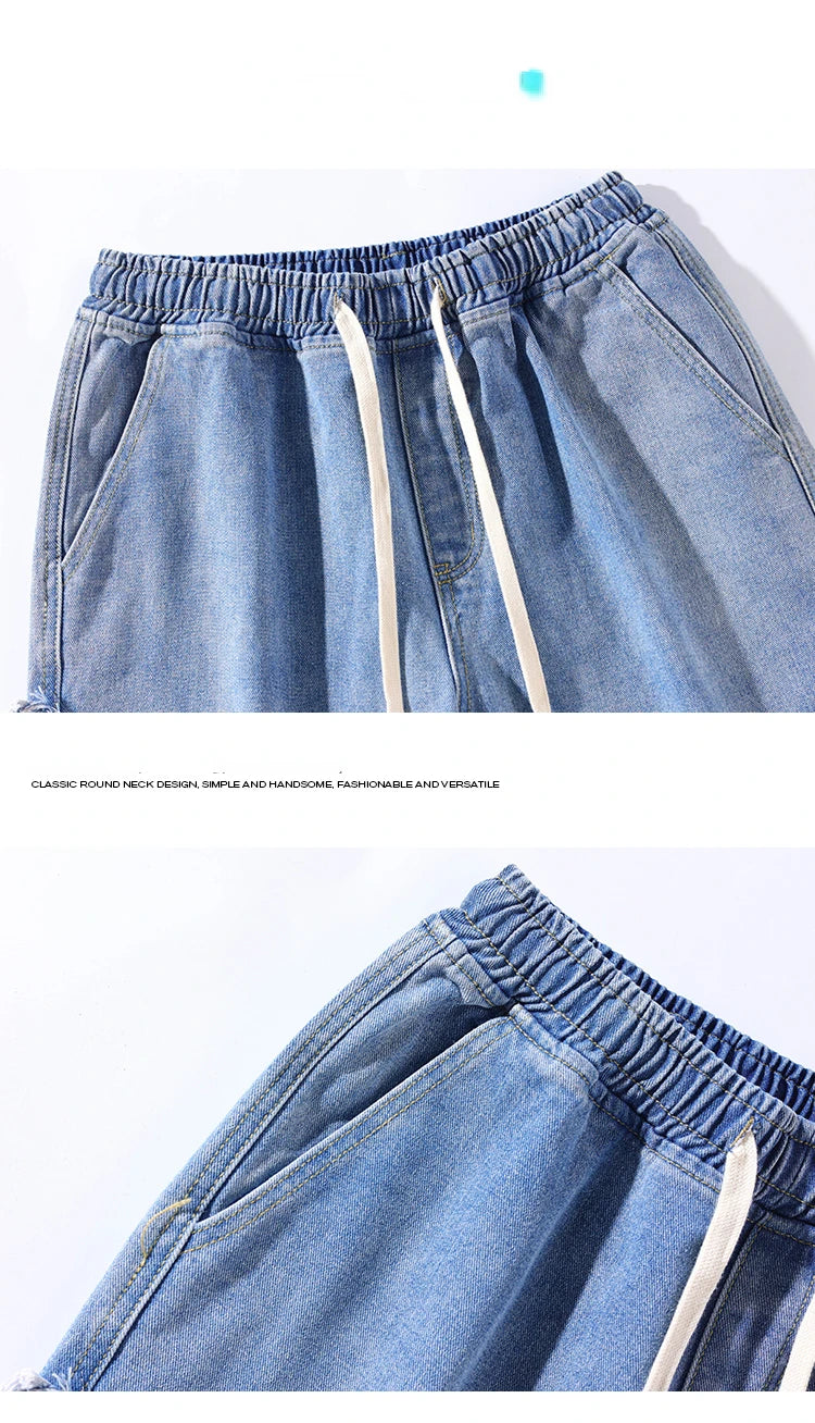 Denim Star Patch Drawstring Shorts ,  - Streetwear Shorts - Slick Street