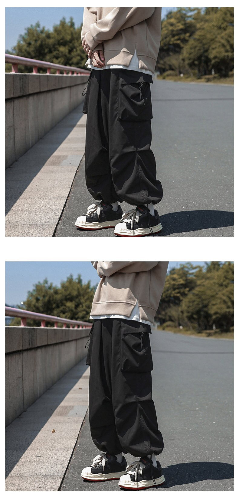 StripeLine- Baggy Black Cargo Pants