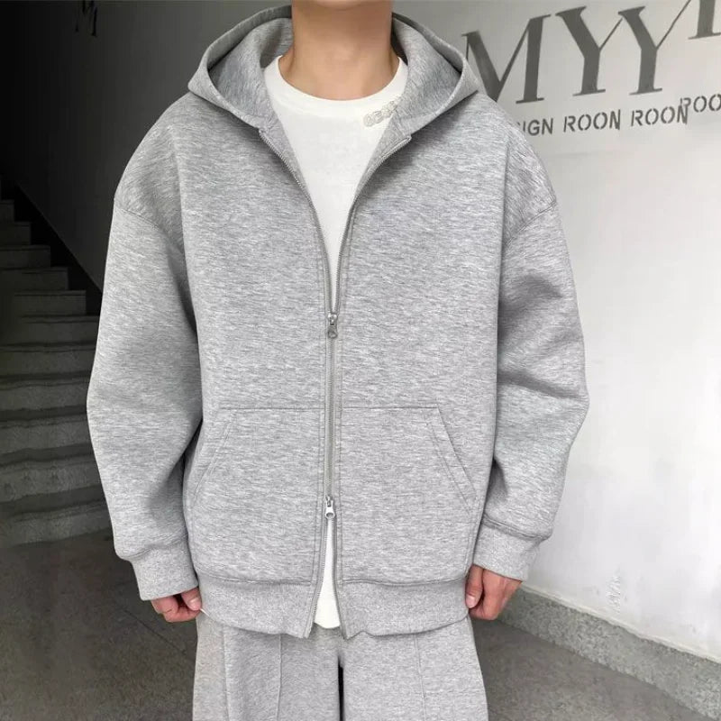 Plain Color Double Zipper Hoodie , - Streetwear Hoodie - Slick Street