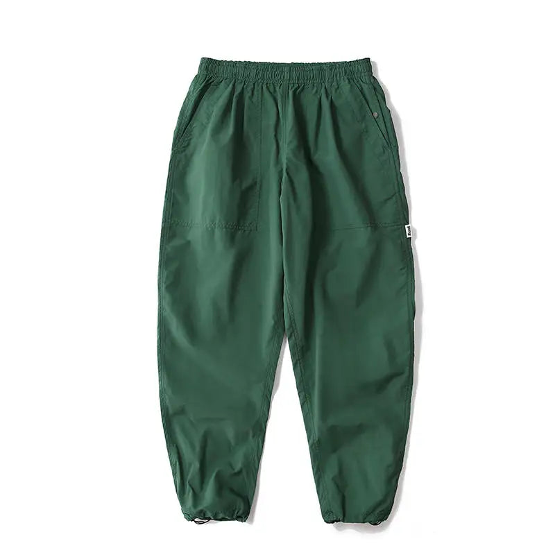 Straight Cut Nylon Loose Joggers Green, XS - Streetwear Pants - Slick Street