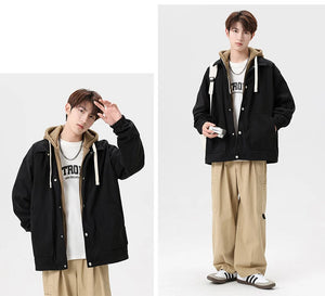 Corduroy Two Shade Elastic Waist And Sleeve Hoodie ,  - Streetwear Hoodie - Slick Street