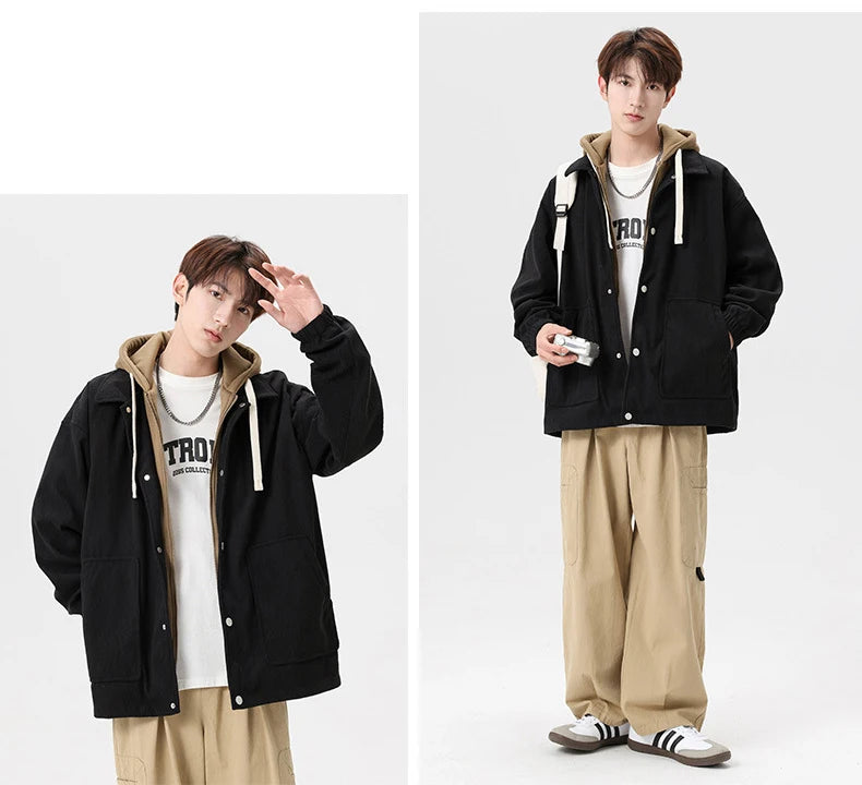 Corduroy Two Shade Elastic Waist And Sleeve Hoodie ,  - Streetwear Hoodie - Slick Street