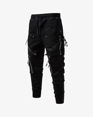 Black Multi Zipper Combat Cargo Pants , - Streetwear Cargo Pants - Slick Street