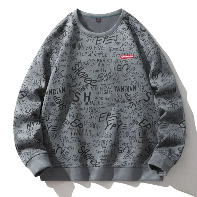 Letter Printing O-Neck Sweater Gray, XS - Streetwear Sweater - Slick Street