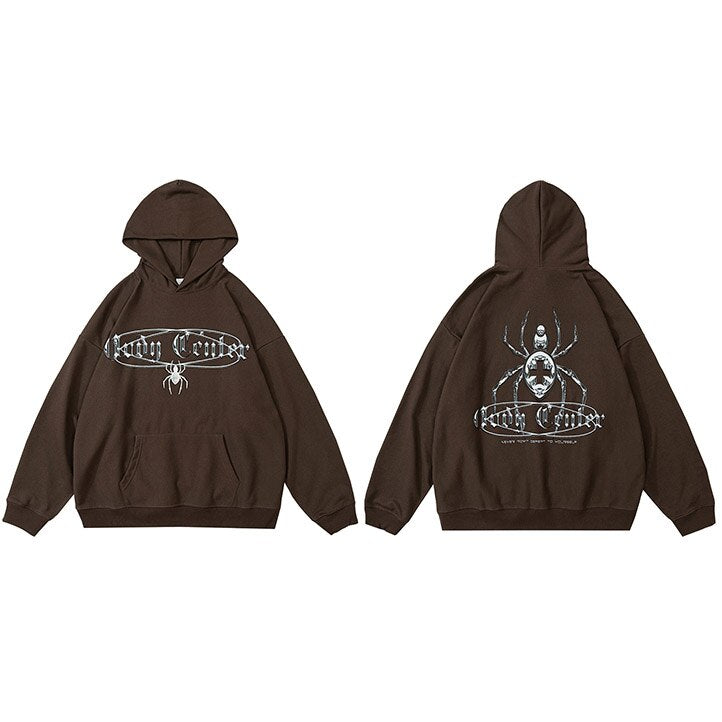 Cross Cellar Spider Graphic Hoodie Broewn, S - Streetwear Hoodie - Slick Street
