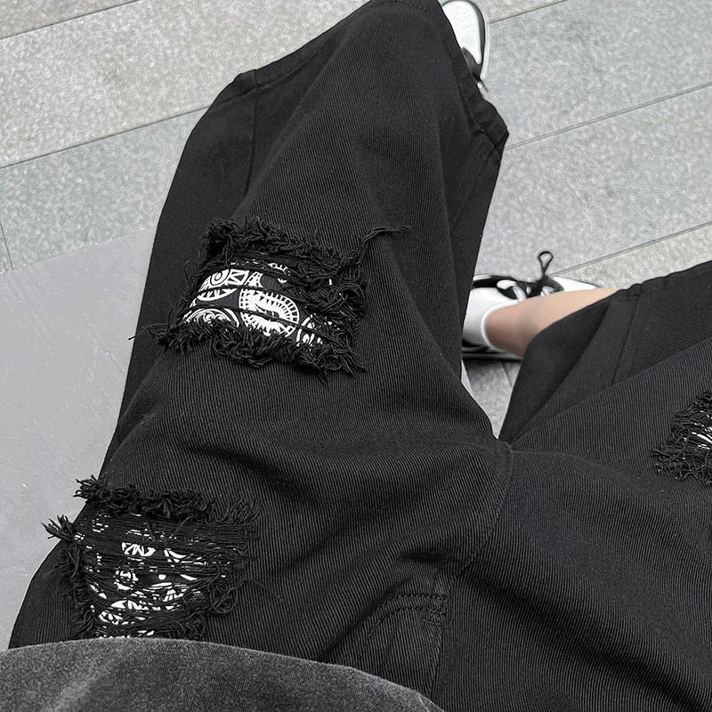 Ripped Hole Patchwork Knee Length Shorts ,  - Streetwear Shorts - Slick Street