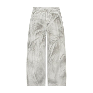 Distressed Dirty White Baggy Pants White, XXS - Streetwear Pants - Slick Street