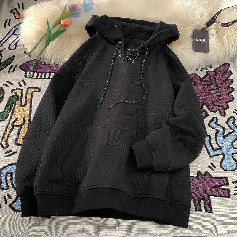 Plain Color Drawstring Style Hoodie Black, XS - Streetwear Hoodie - Slick Street