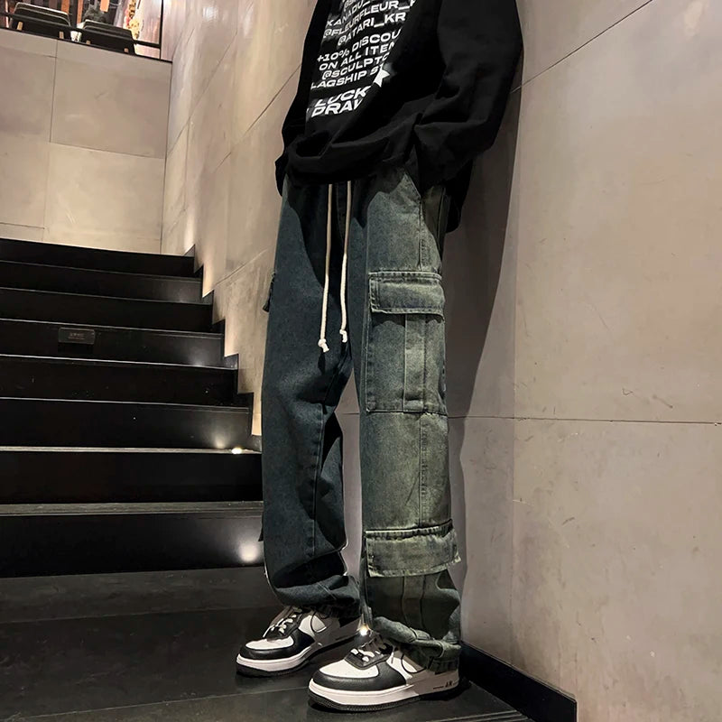 Wide Leg Distressed Side Pockets Pants ,  - Streetwear Pants - Slick Street