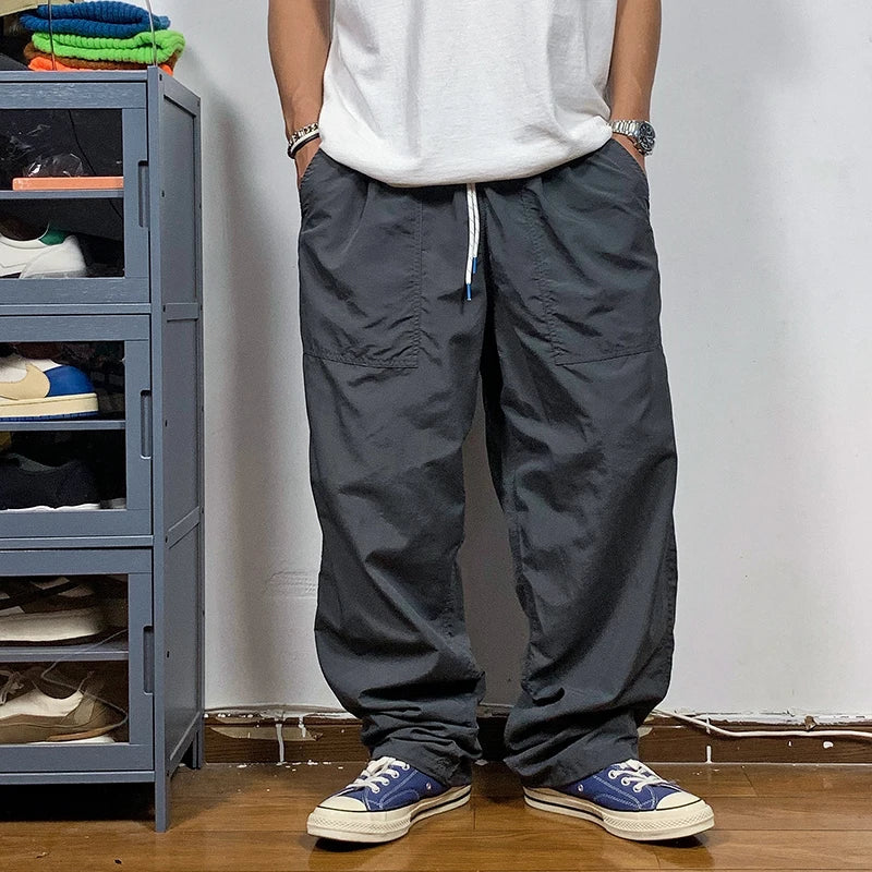 Straight Cut Nylon Loose Joggers , - Streetwear Pants - Slick Street