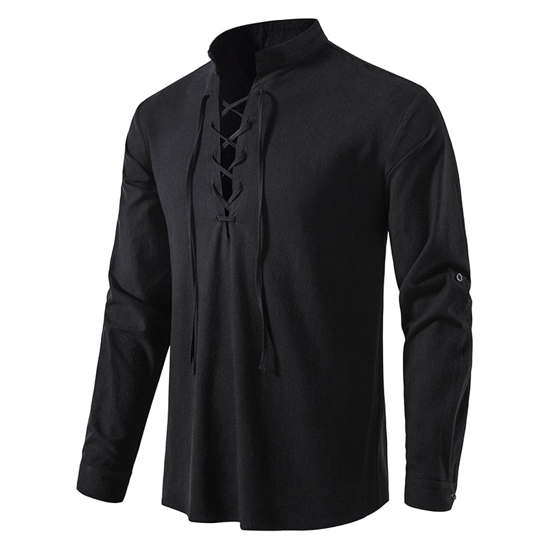 V Placket Lattice Lacing Style T-Shirt black, S - Streetwear T-Shirt - Slick Street