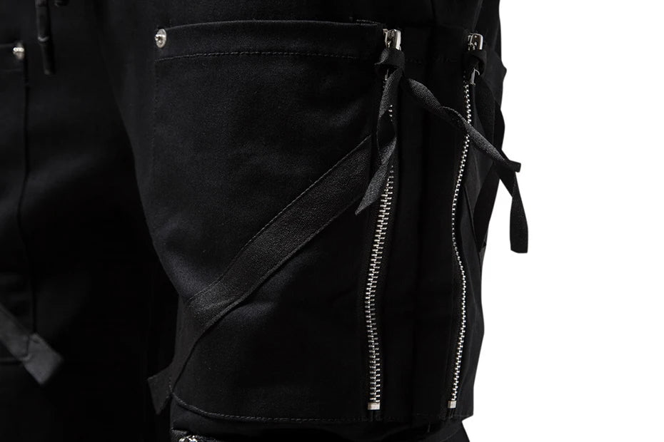 Black Multi Zipper Combat Cargo Pants , - Streetwear Cargo Pants - Slick Street