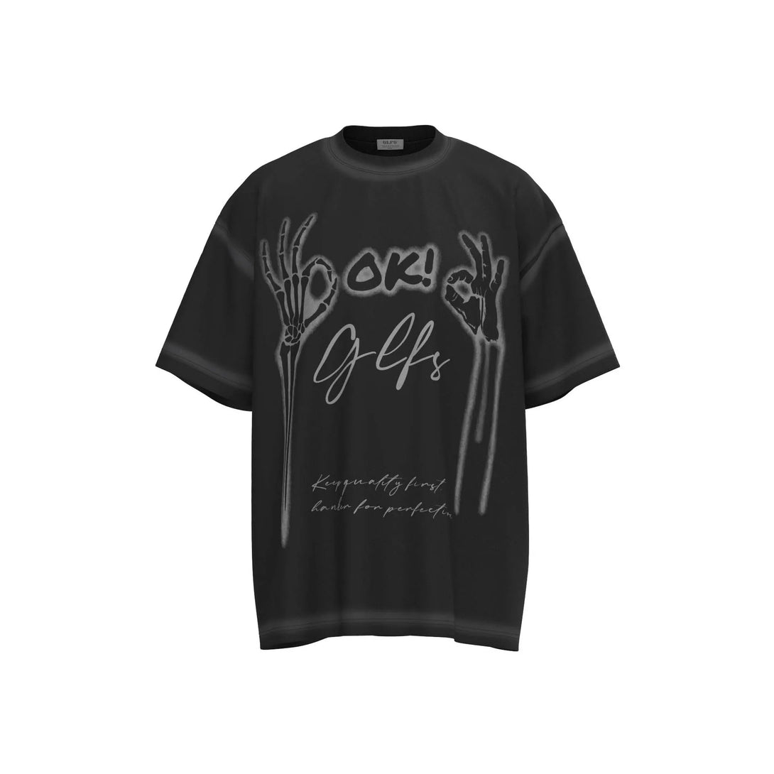 Black Lining Skeleton Hands Graphic T-Shirt Black, XS - Streetwear T-Shirt - Slick Street