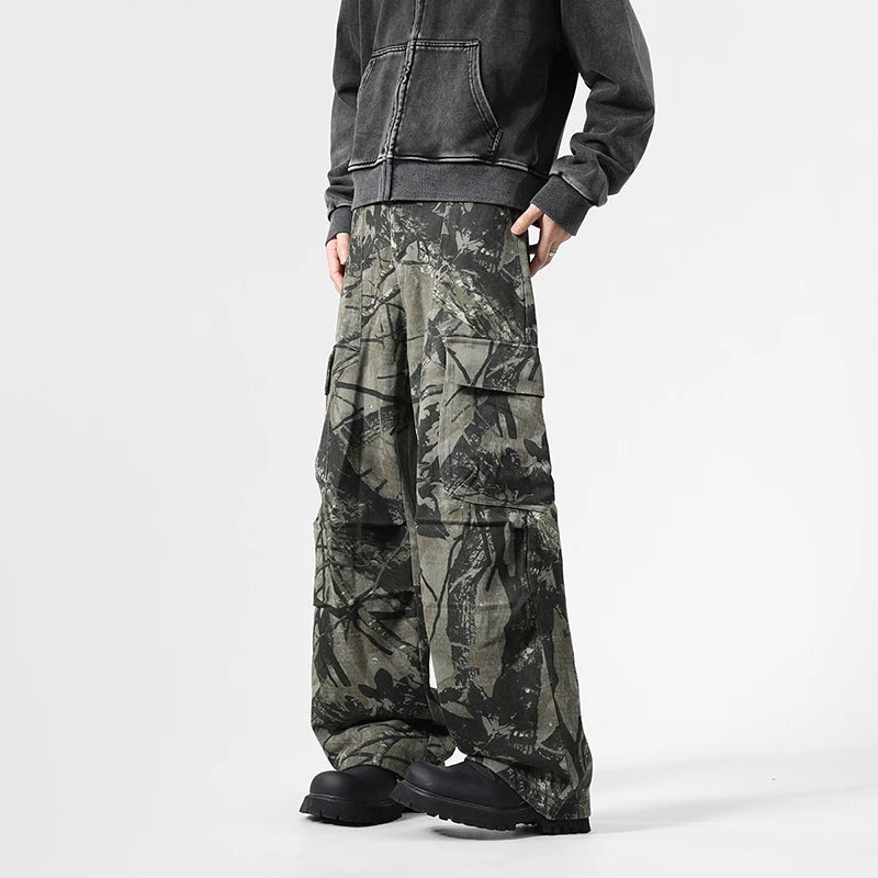 Black Camo Leaf Pattern Pants , - Streetwear Pants - Slick Street