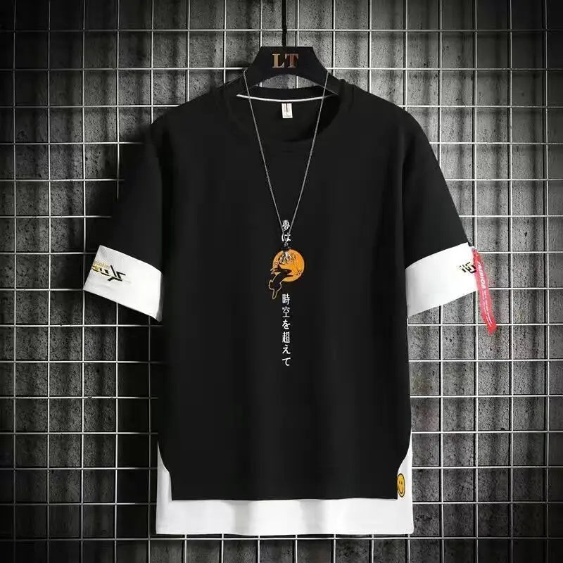 Fake Two Piece Short Sleeves T-Shirt Black, XS - Streetwear T-Shirt - Slick Street