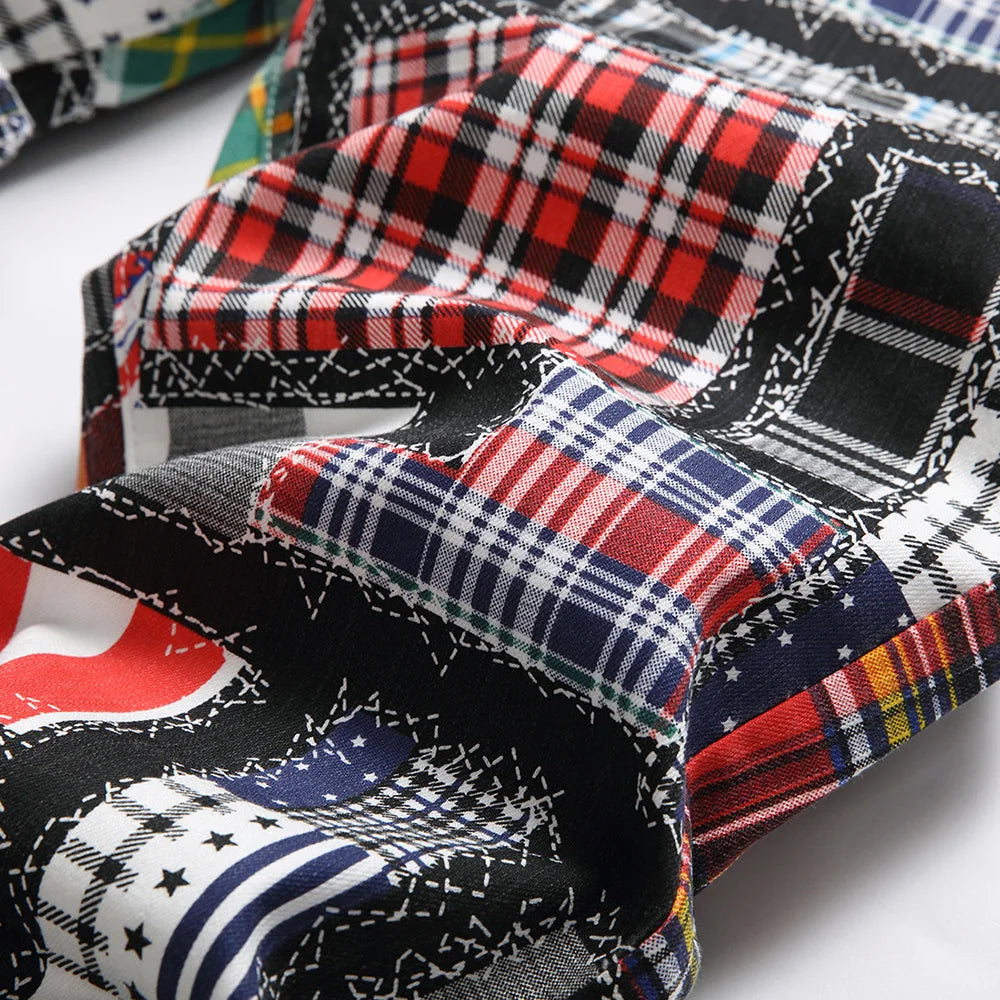Plaid Digital Multi Patches Pants , - Streetwear Pants - Slick Street