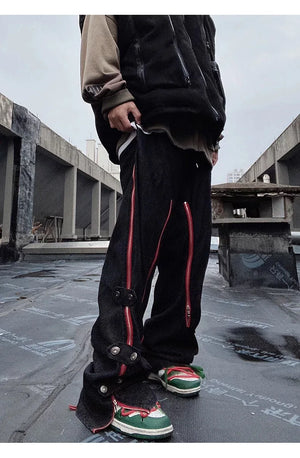 Red Striped Baggy Jeans , - Streetwear Jeans - Slick Street