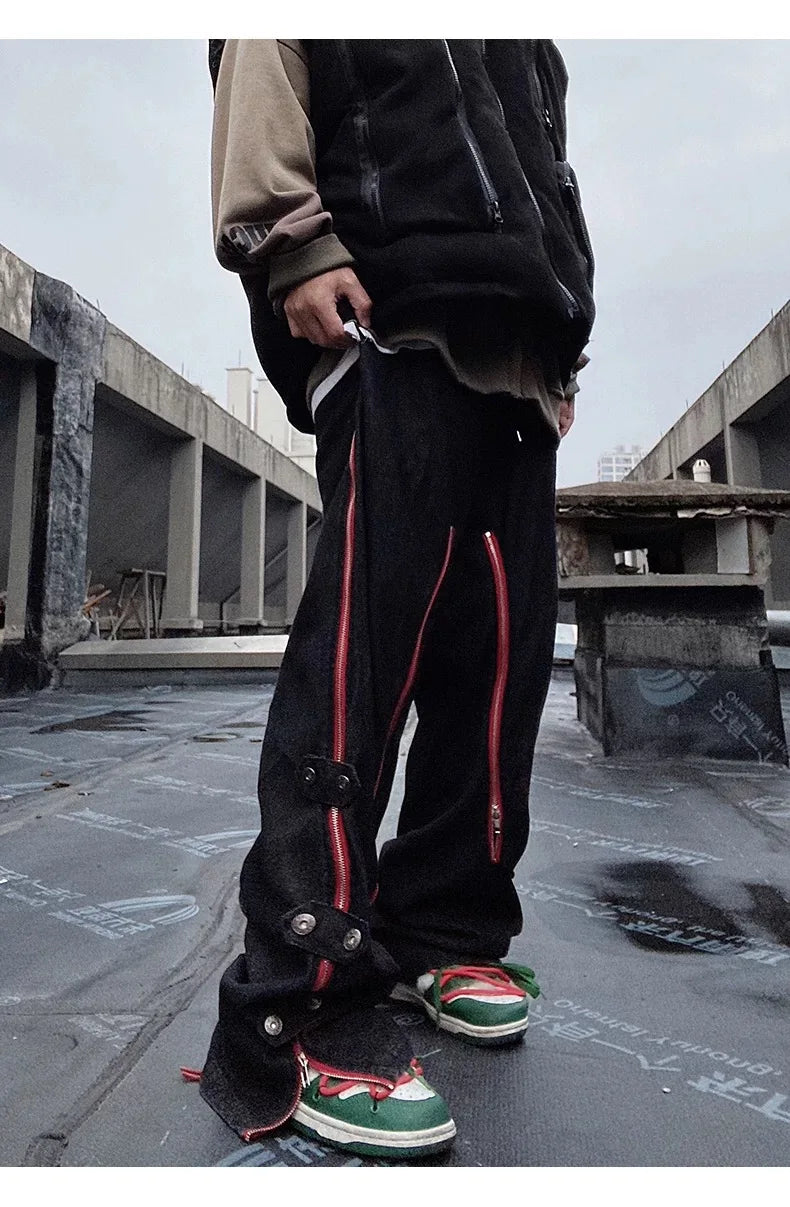 Red Striped Baggy Jeans , - Streetwear Jeans - Slick Street